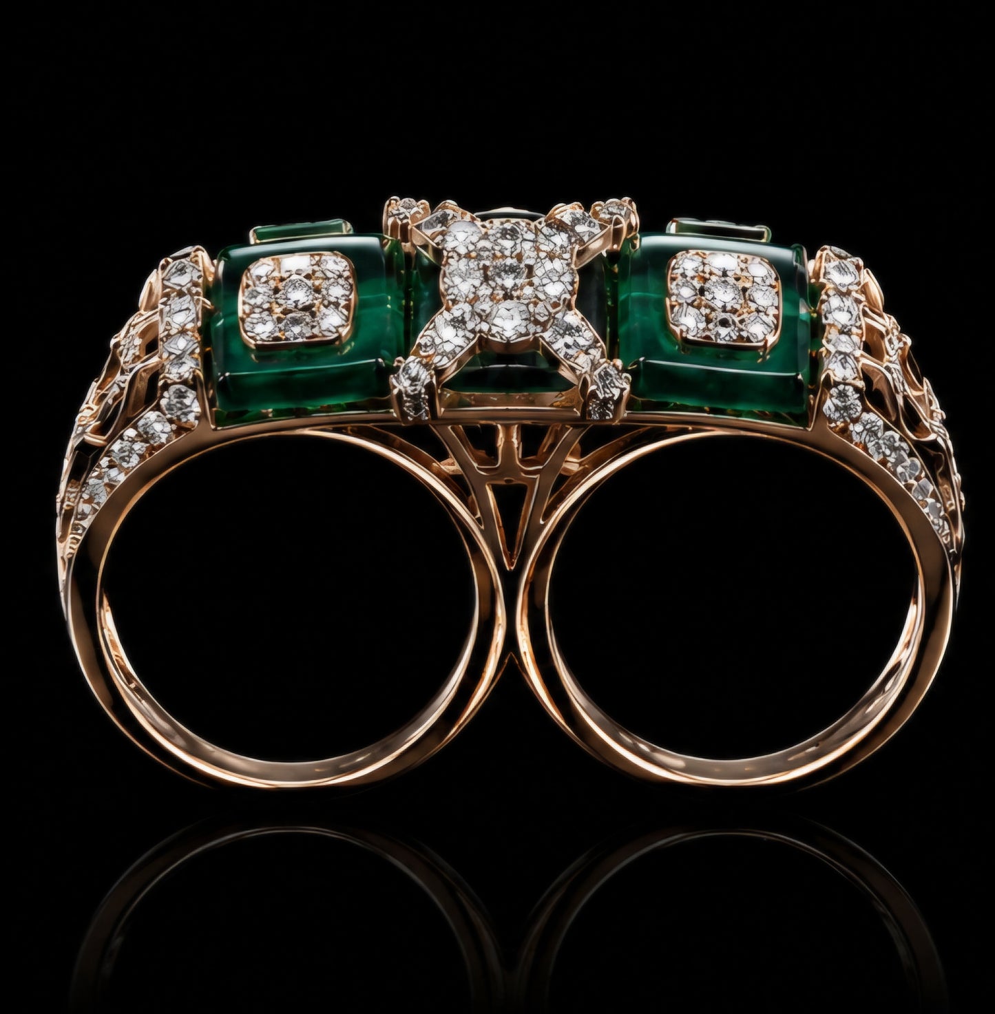 Emerald Twin-Finger Statement Ring