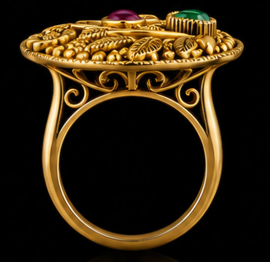 Heritage Floral Navratna Gold Statement Ring