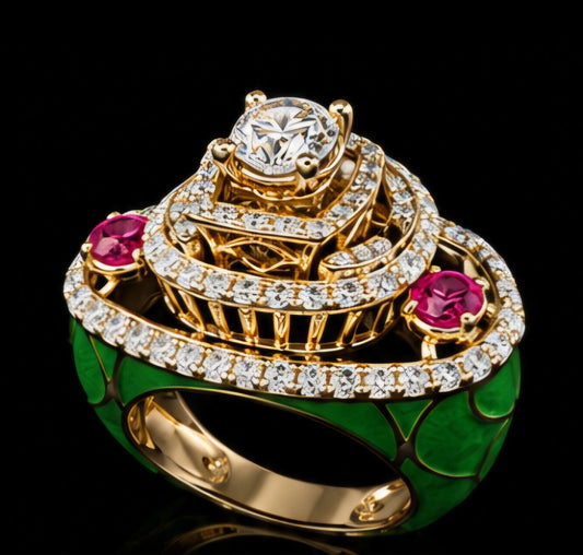 Imperial Emerald Enamel Diamond Ring