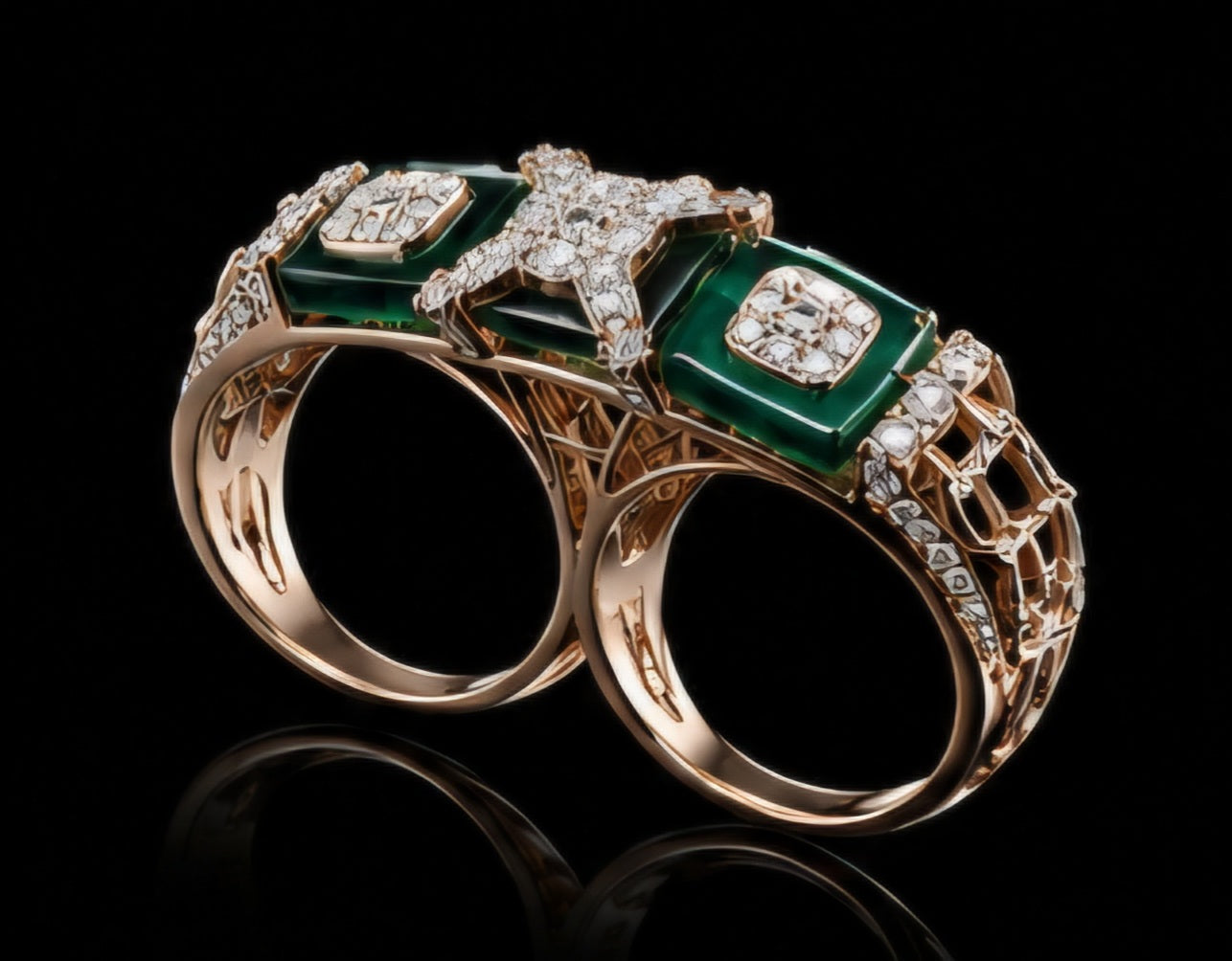 Emerald Twin-Finger Statement Ring