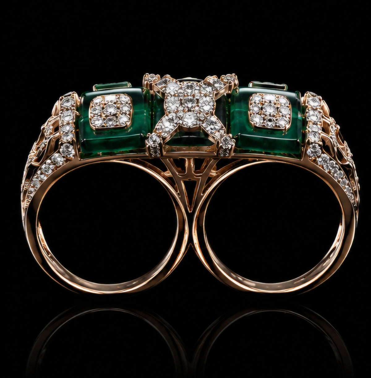 Emerald Twin-Finger Statement Ring