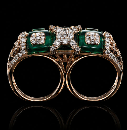 Emerald Twin-Finger Statement Ring