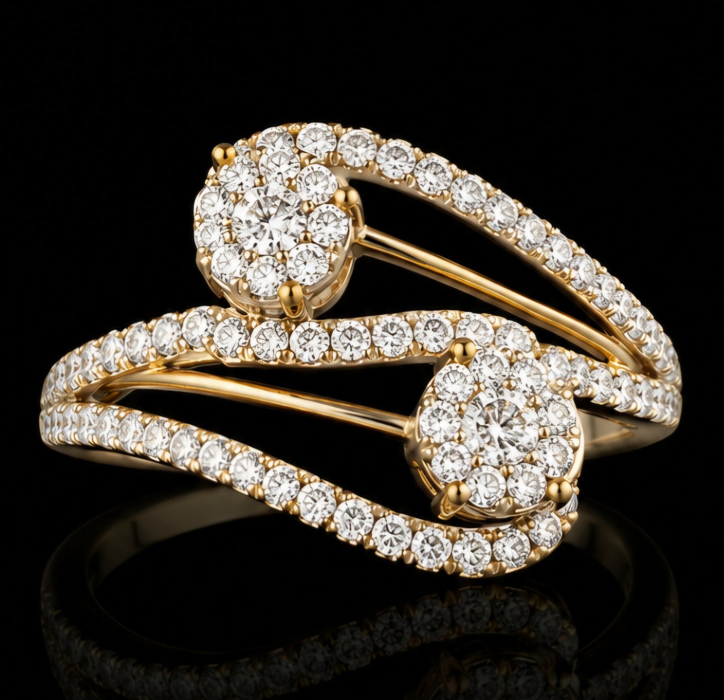 Twin Halo Diamond Crossover Ring