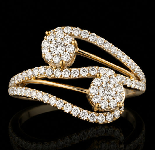 Twin Halo Diamond Crossover Ring