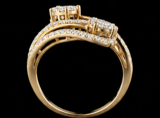 Twin Halo Diamond Crossover Ring