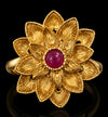 Blooming Lotus Gold Statement Ring with Ruby Cabochon