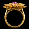 Blooming Lotus Gold Statement Ring with Ruby Cabochon