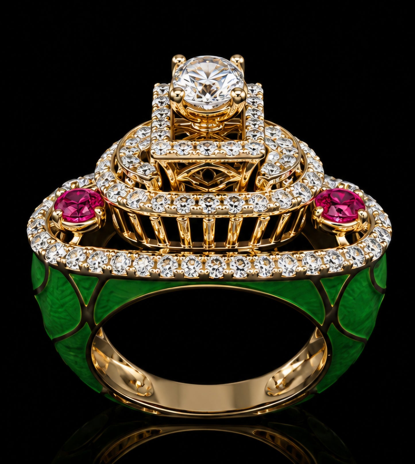 Imperial Emerald Enamel Diamond Ring