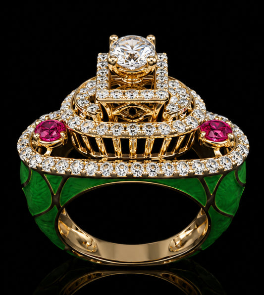 Imperial Emerald Enamel Diamond Ring