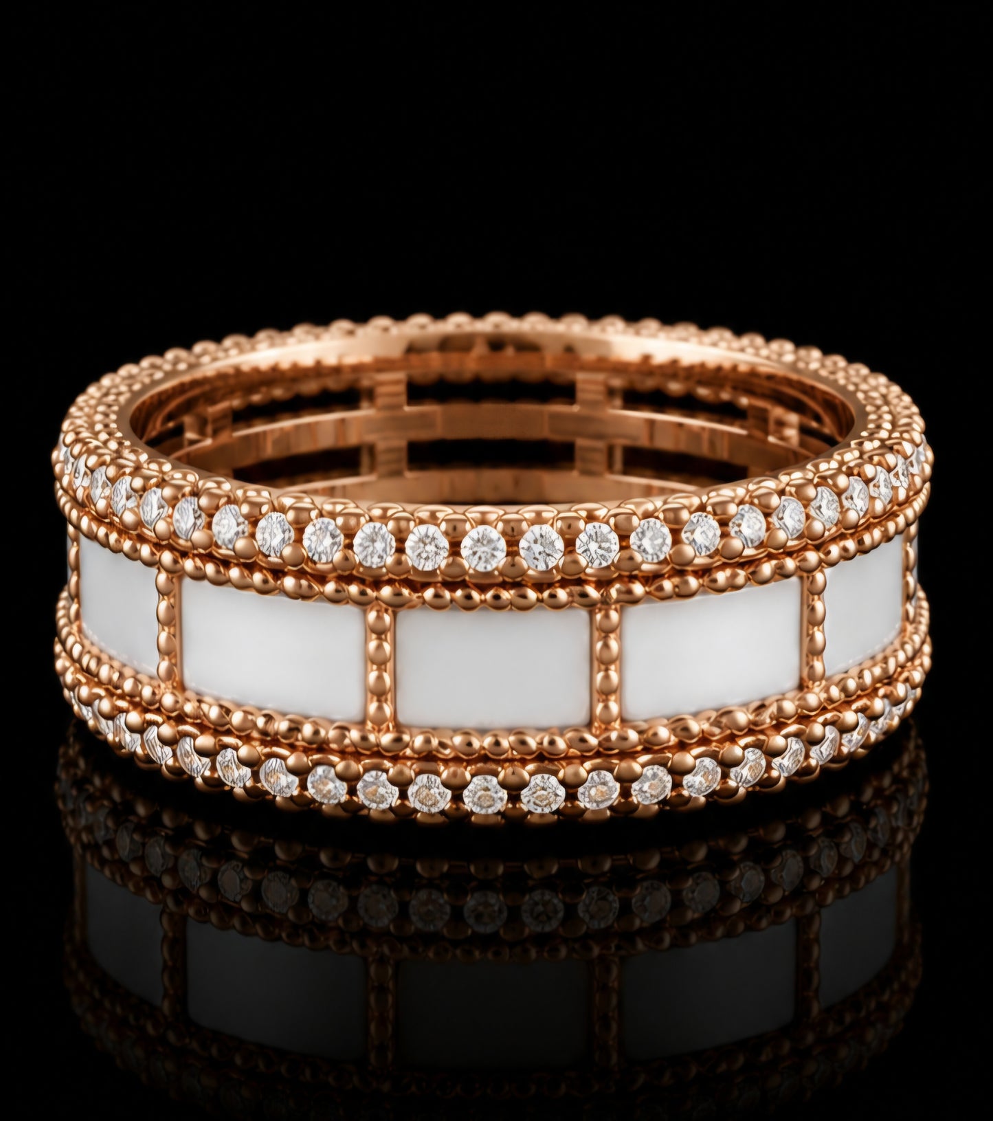 Diamond & White Enamel Eternity Band