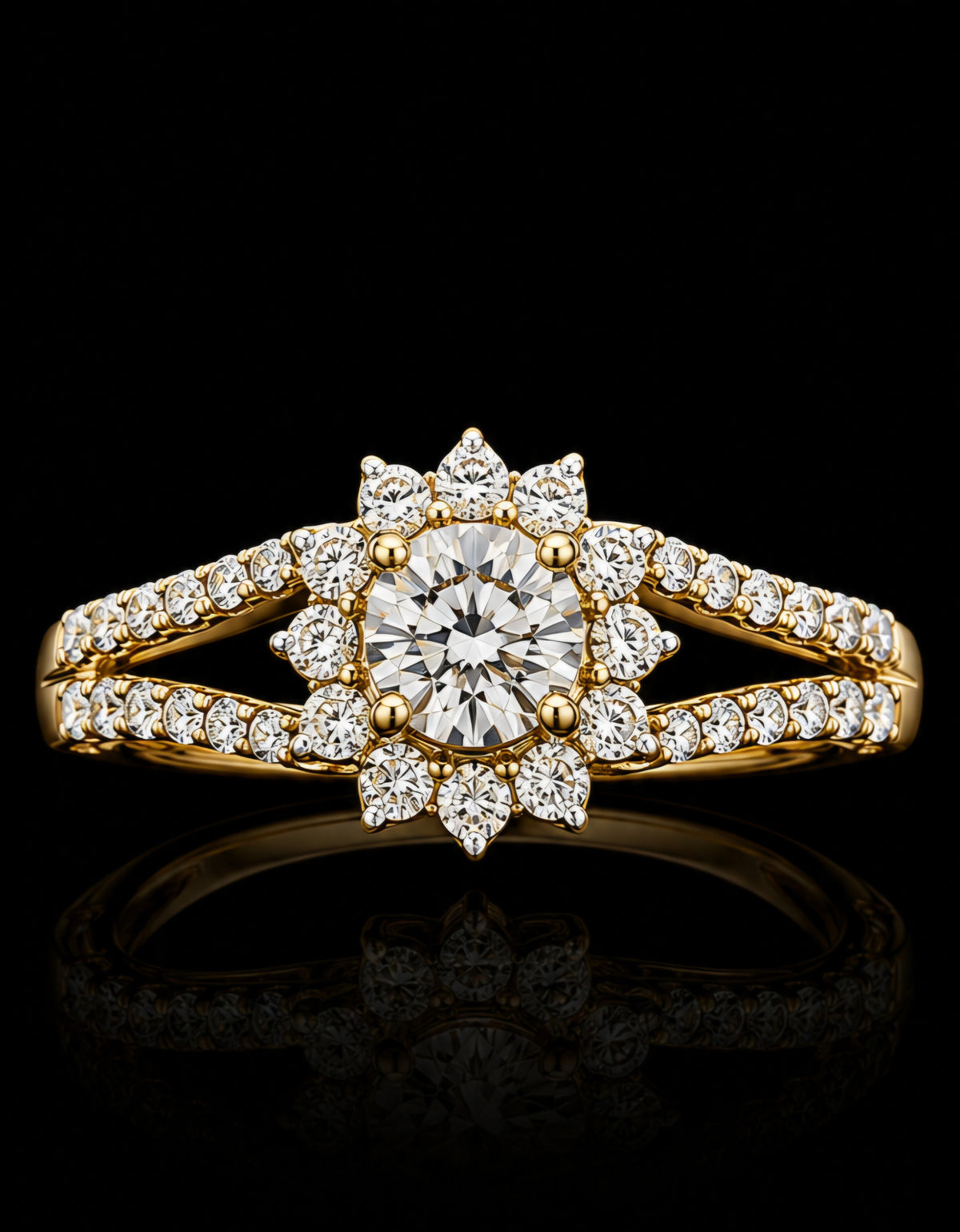 Radiant Floral Halo Diamond Ring