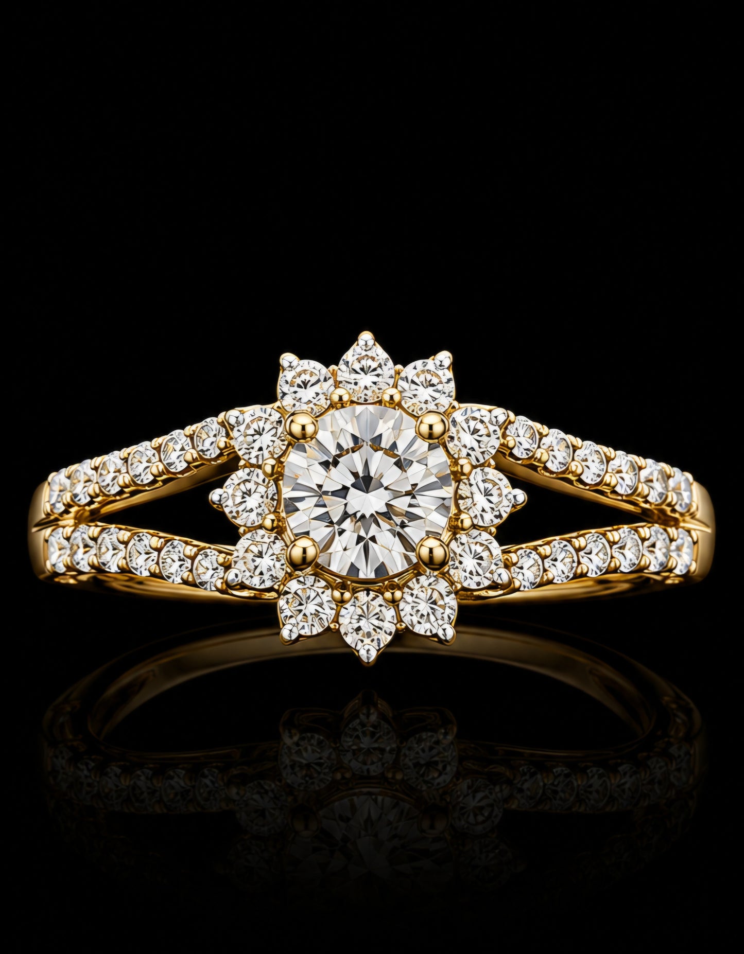 Radiant Floral Halo Diamond Ring