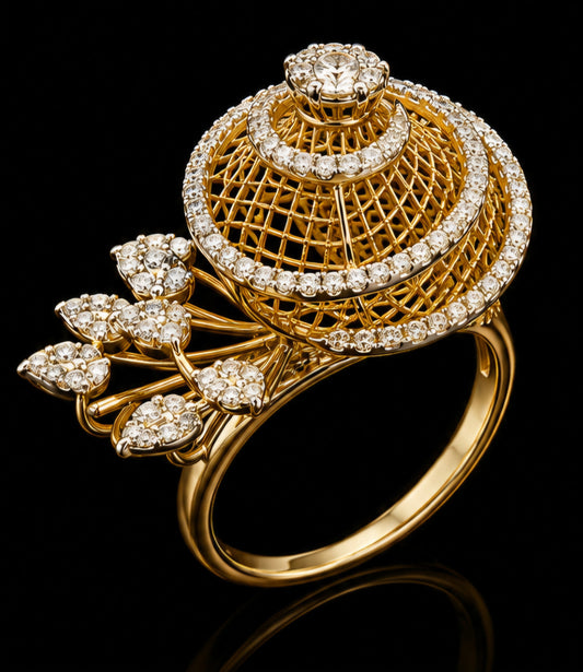 Diamond Spiral Dome Statement Ring in Yellow Gold