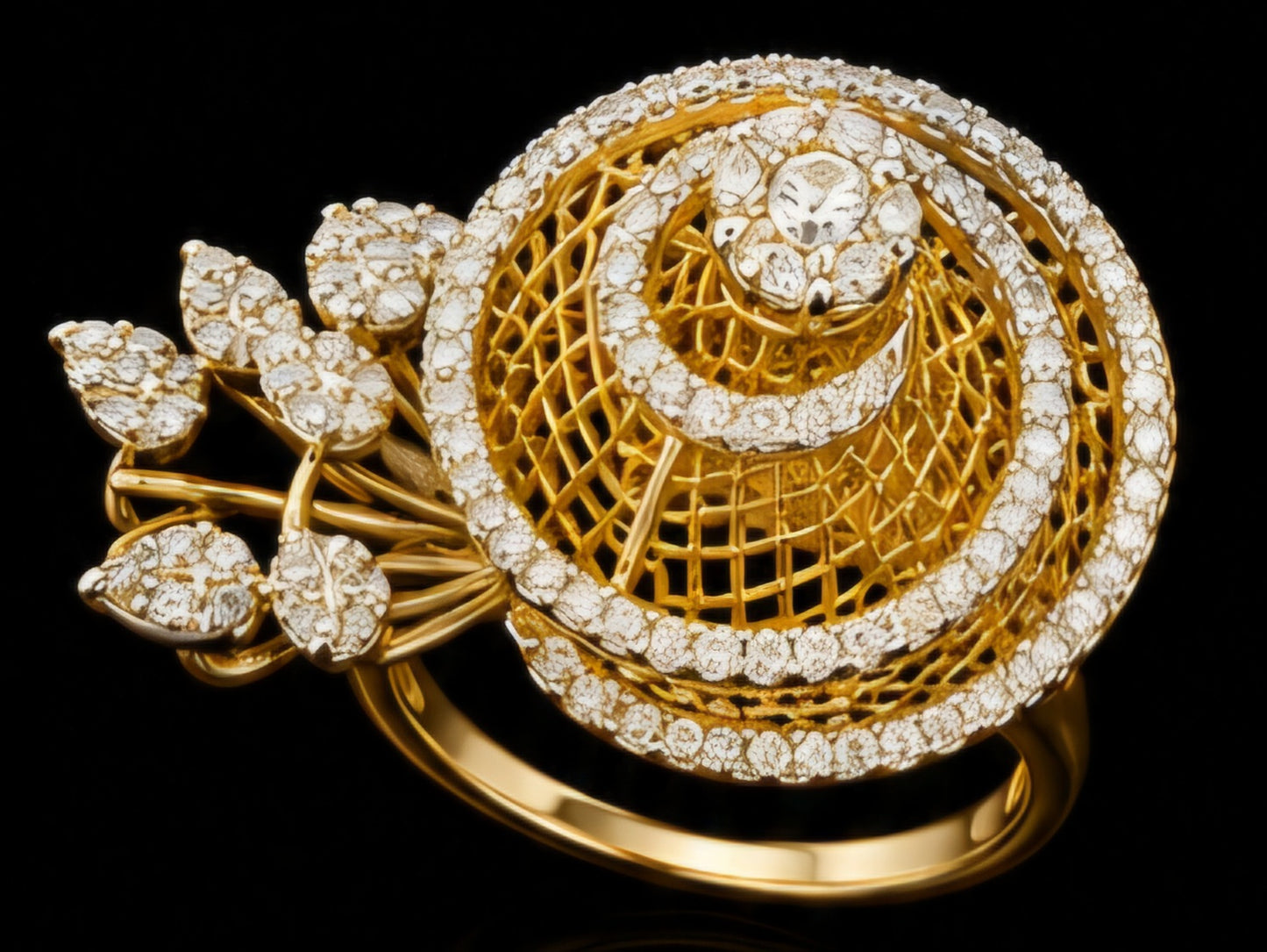 Diamond Spiral Dome Statement Ring in Yellow Gold