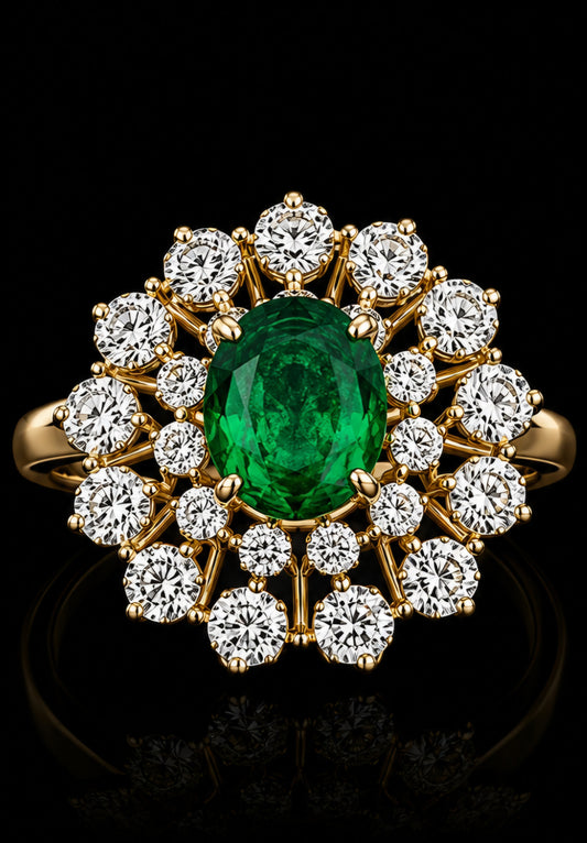 Emerald Bloom Diamond Cluster Ring