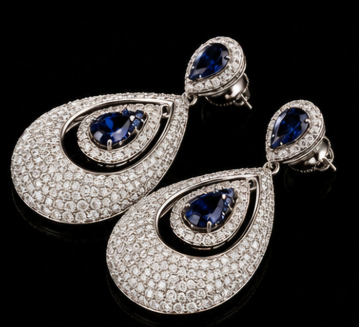 Midnight Sapphire Diamond Drop Earrings