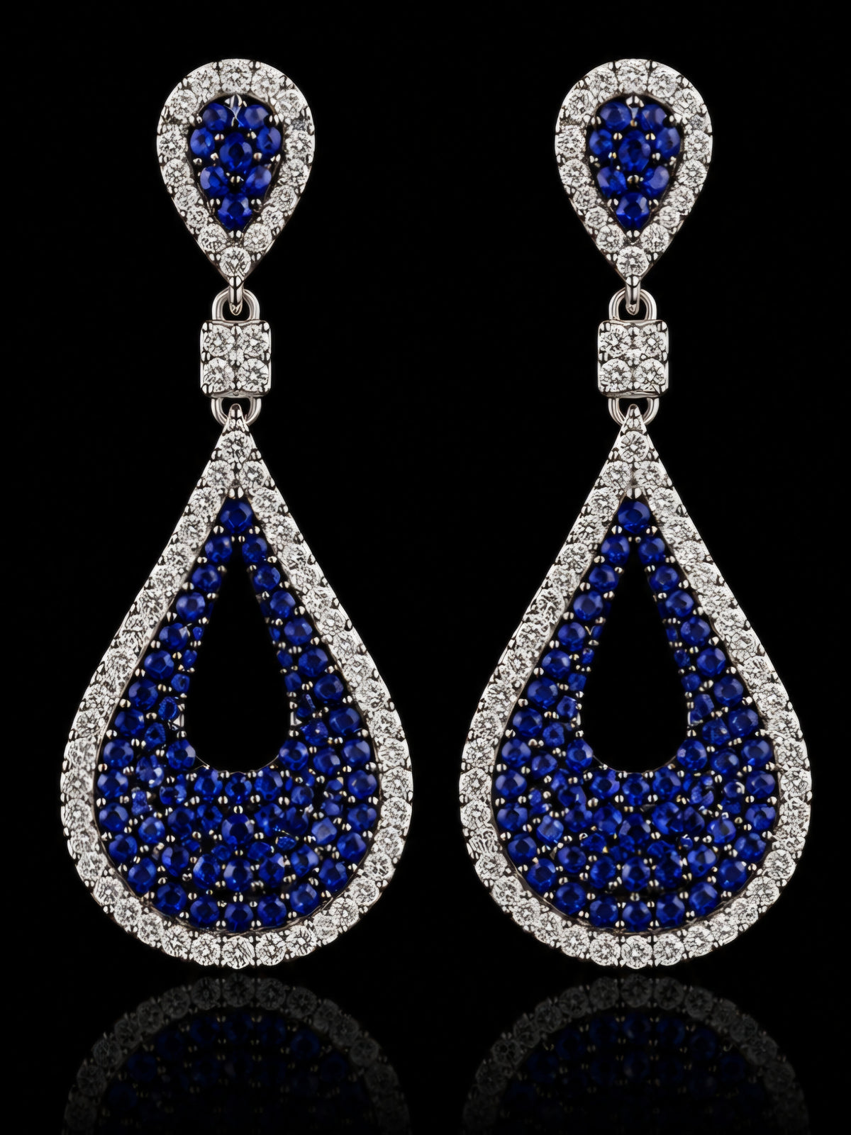 Royal Sapphire Halo Drop Earrings