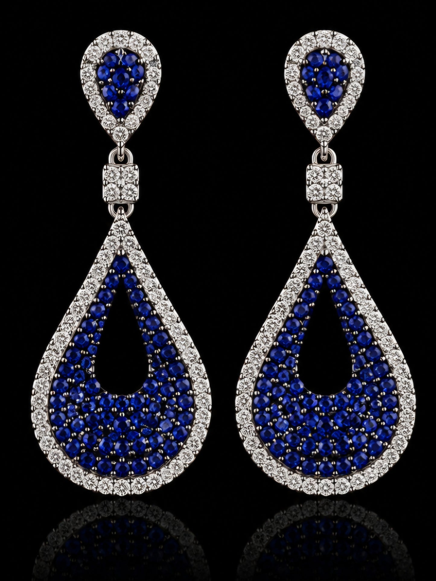 Royal Sapphire Halo Drop Earrings