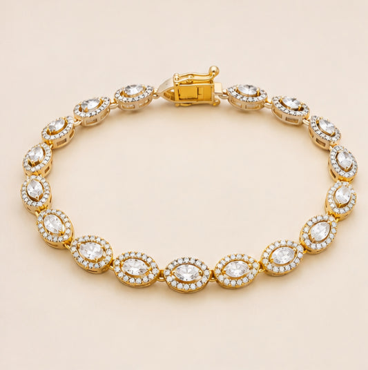 Marquise Halo Diamond Tennis Bracelet