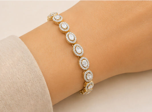 Marquise Halo Diamond Tennis Bracelet