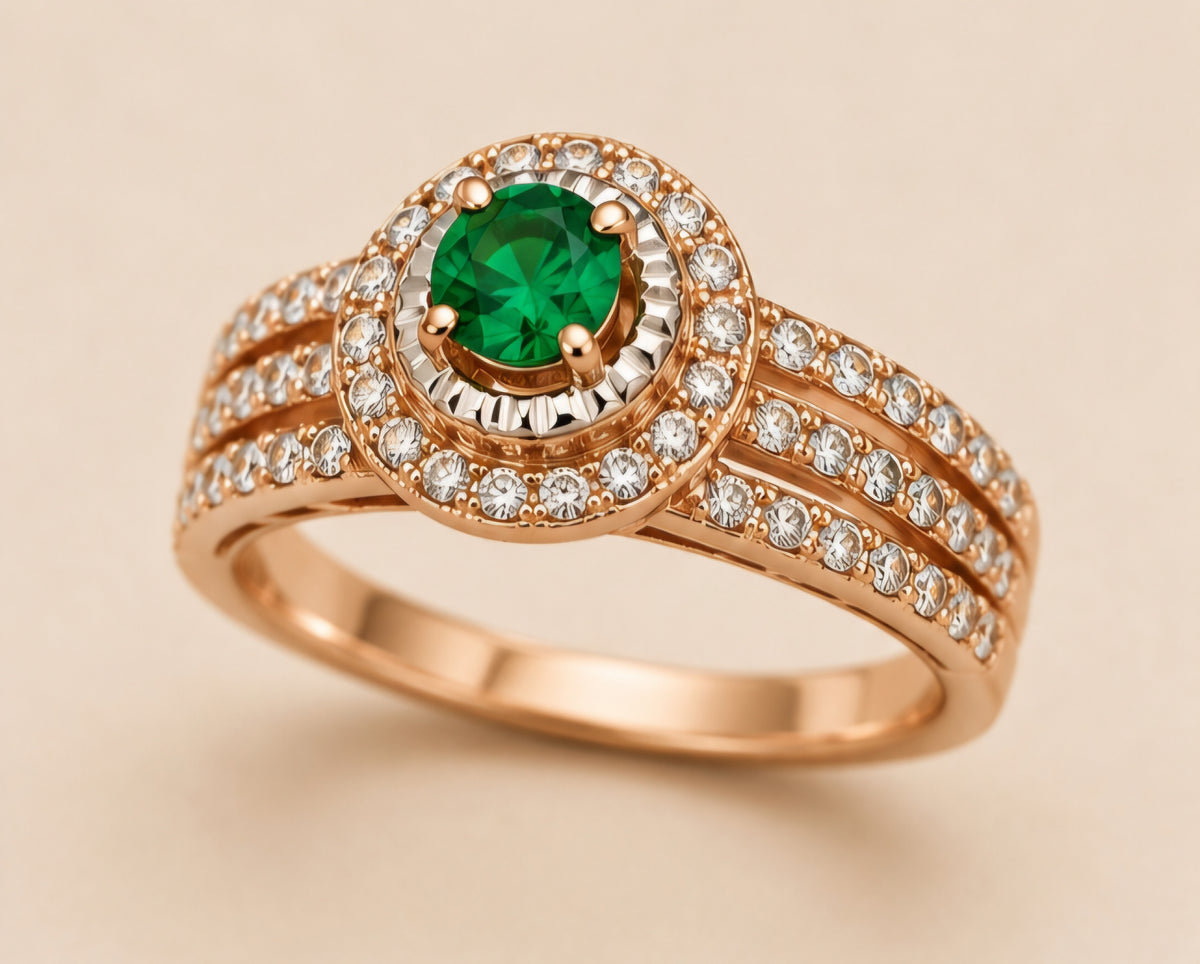 Emerald Halo Diamond Split-Shank Ring