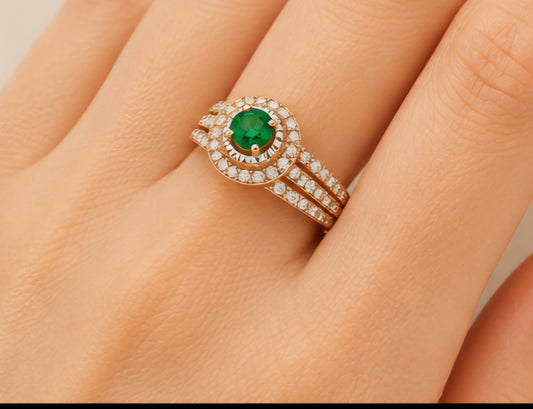 Emerald Halo Diamond Split-Shank Ring