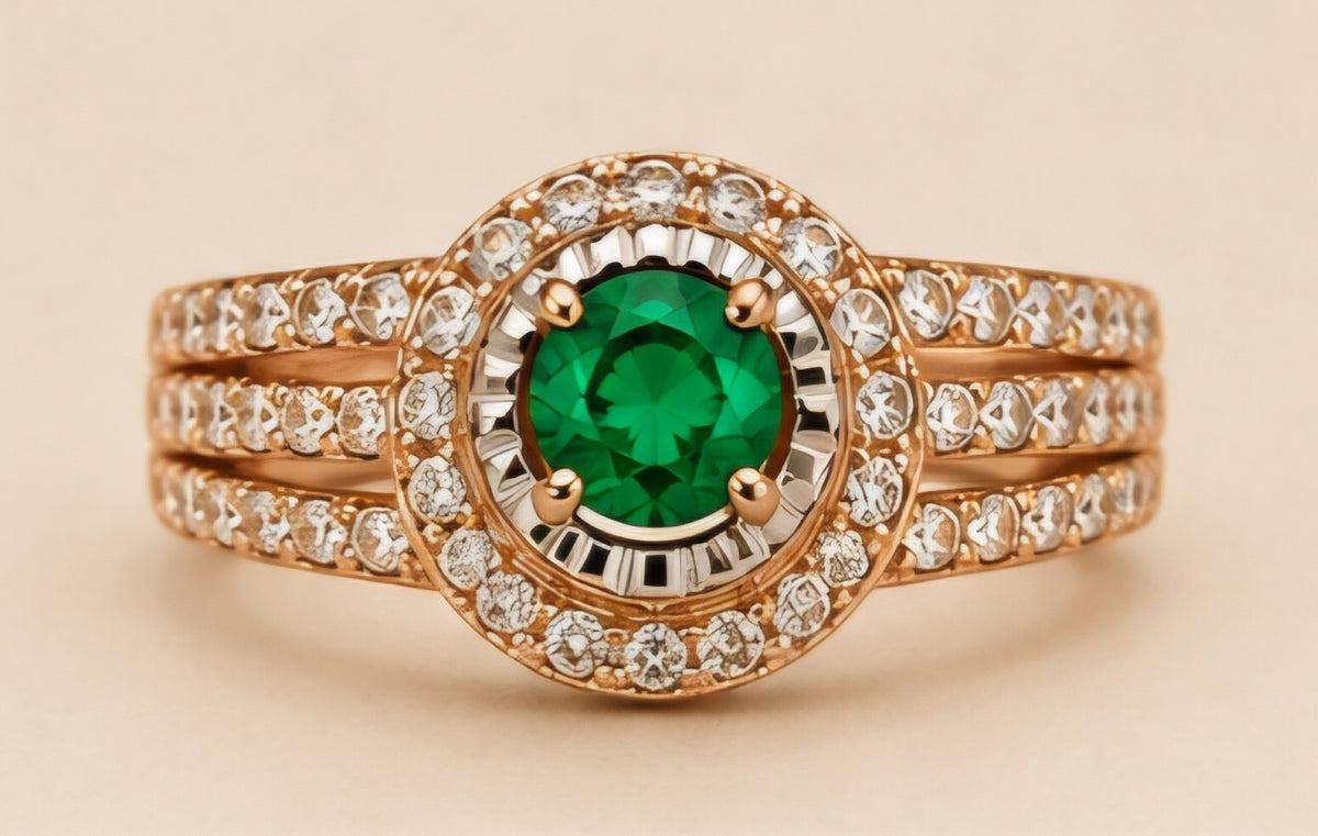 Emerald Halo Diamond Split-Shank Ring