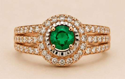 Emerald Halo Diamond Split-Shank Ring