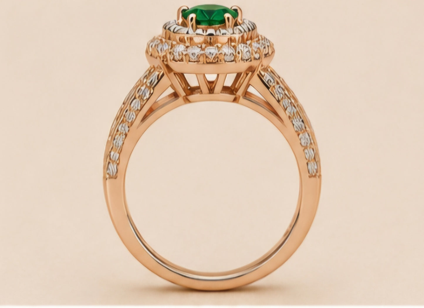 Emerald Halo Diamond Split-Shank Ring