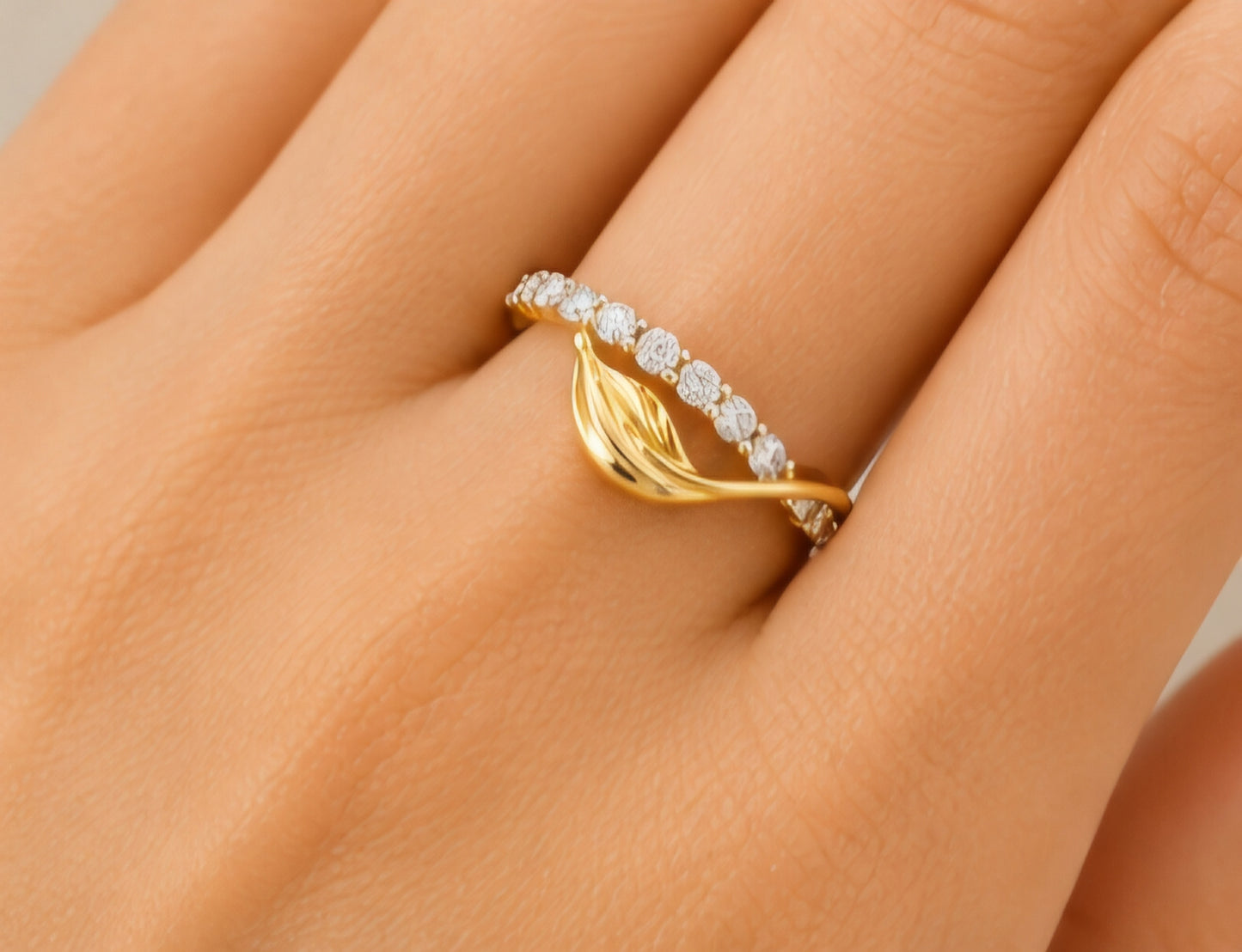 Diamond Leaf Whisper Ring