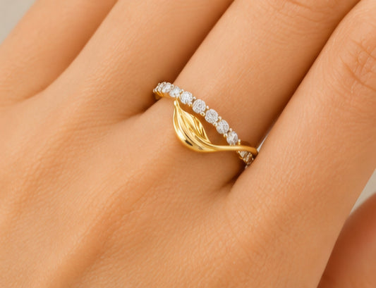 Diamond Leaf Whisper Ring