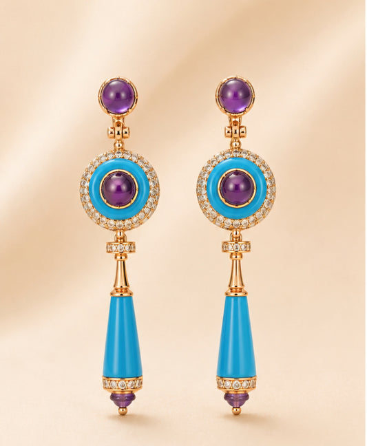 Imperial Turquoise & Amethyst Drop Earrings