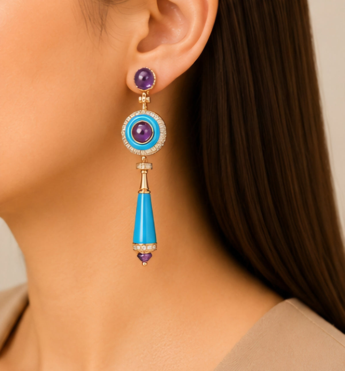 Imperial Turquoise & Amethyst Drop Earrings