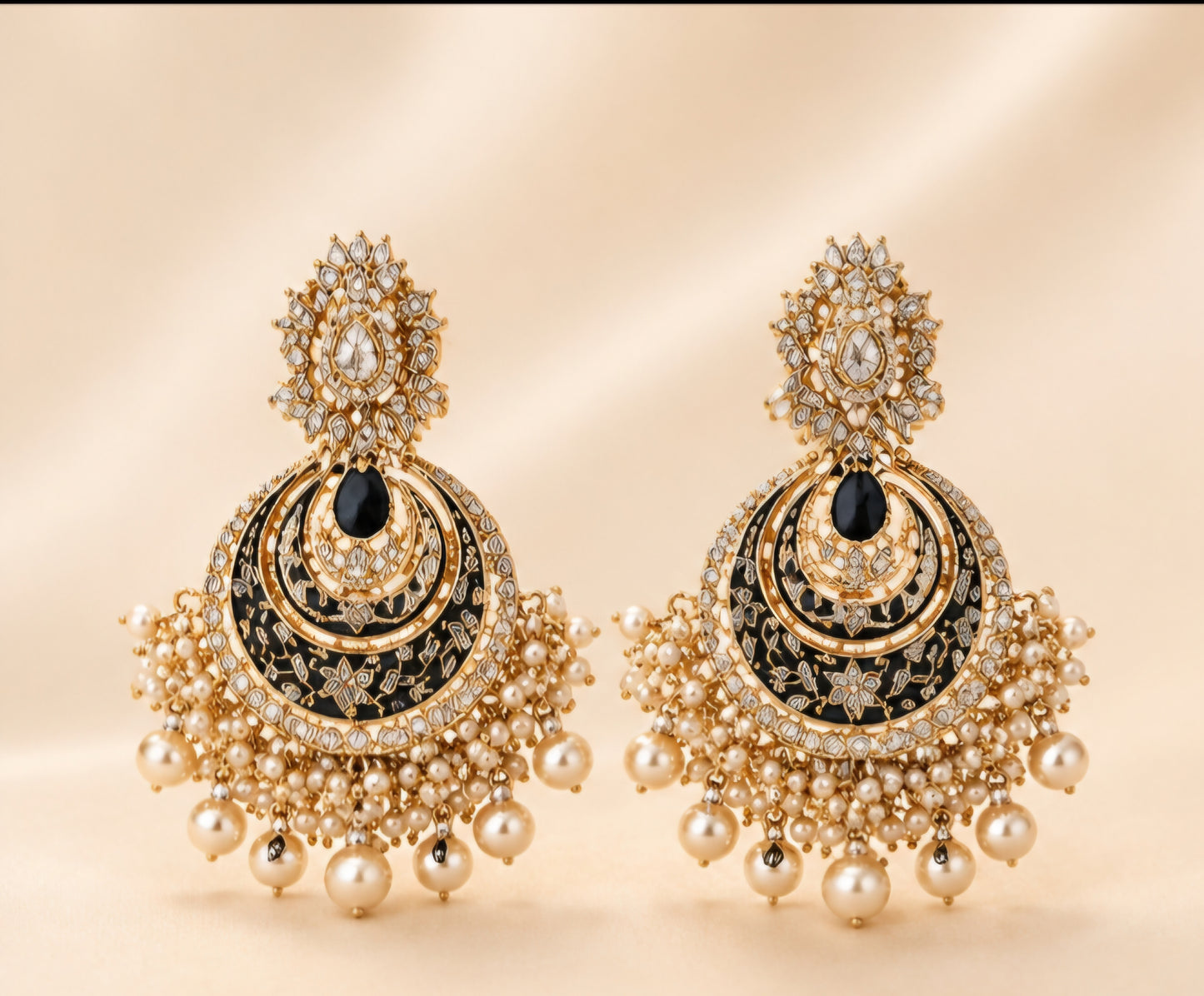 Midnight Pearl Chandbali Earrings