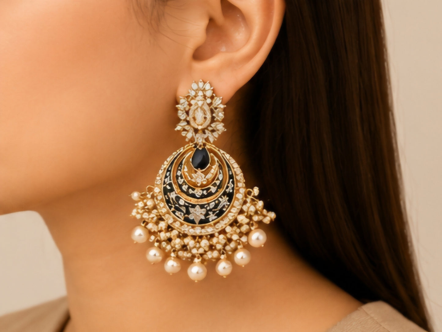 Midnight Pearl Chandbali Earrings