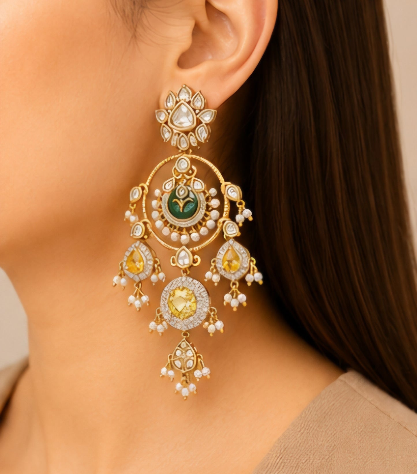 Heritage Pearl & Citrine Chandbali Earrings