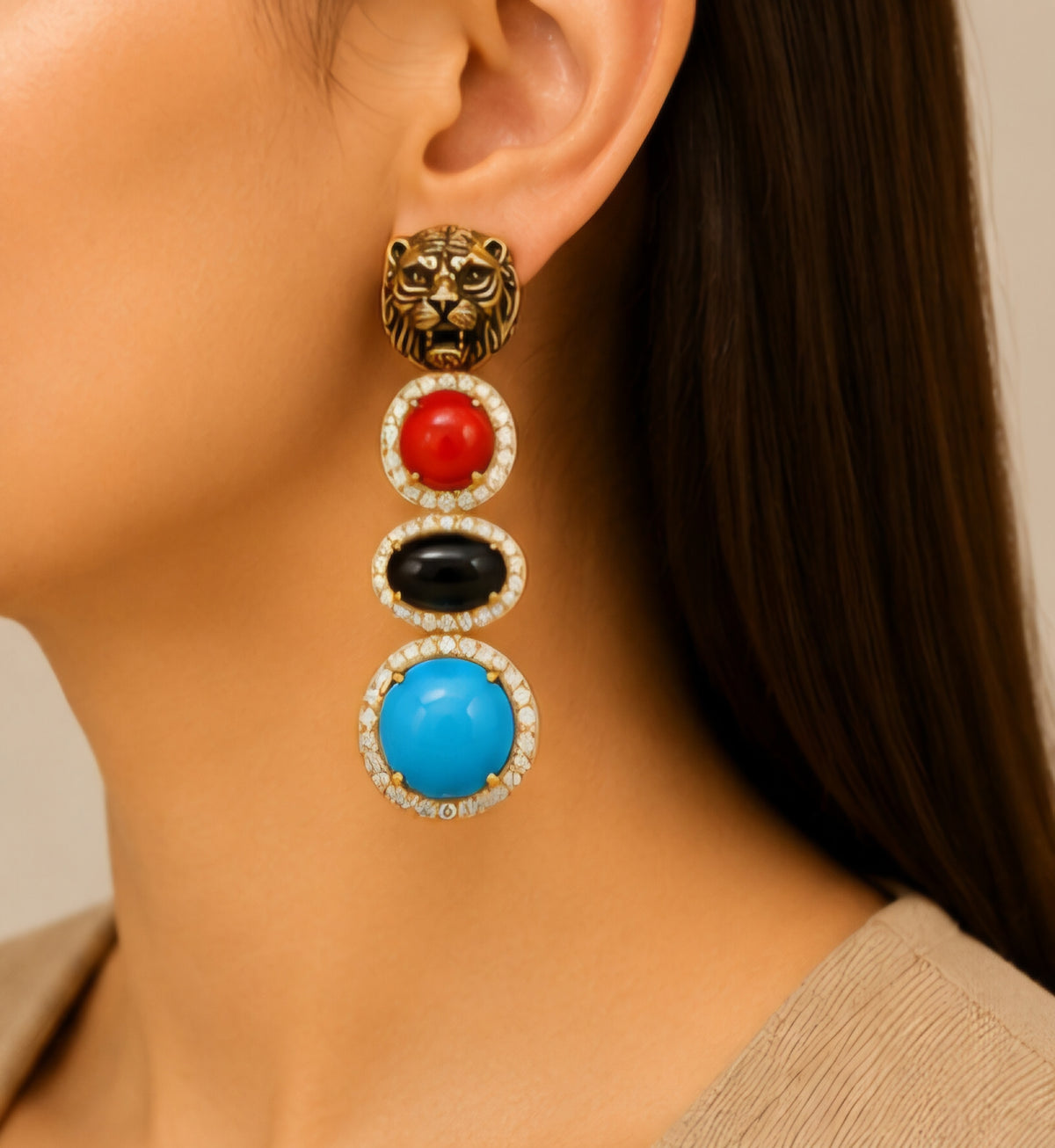 Majestic Tiger Multi-Gem Statement Earrings